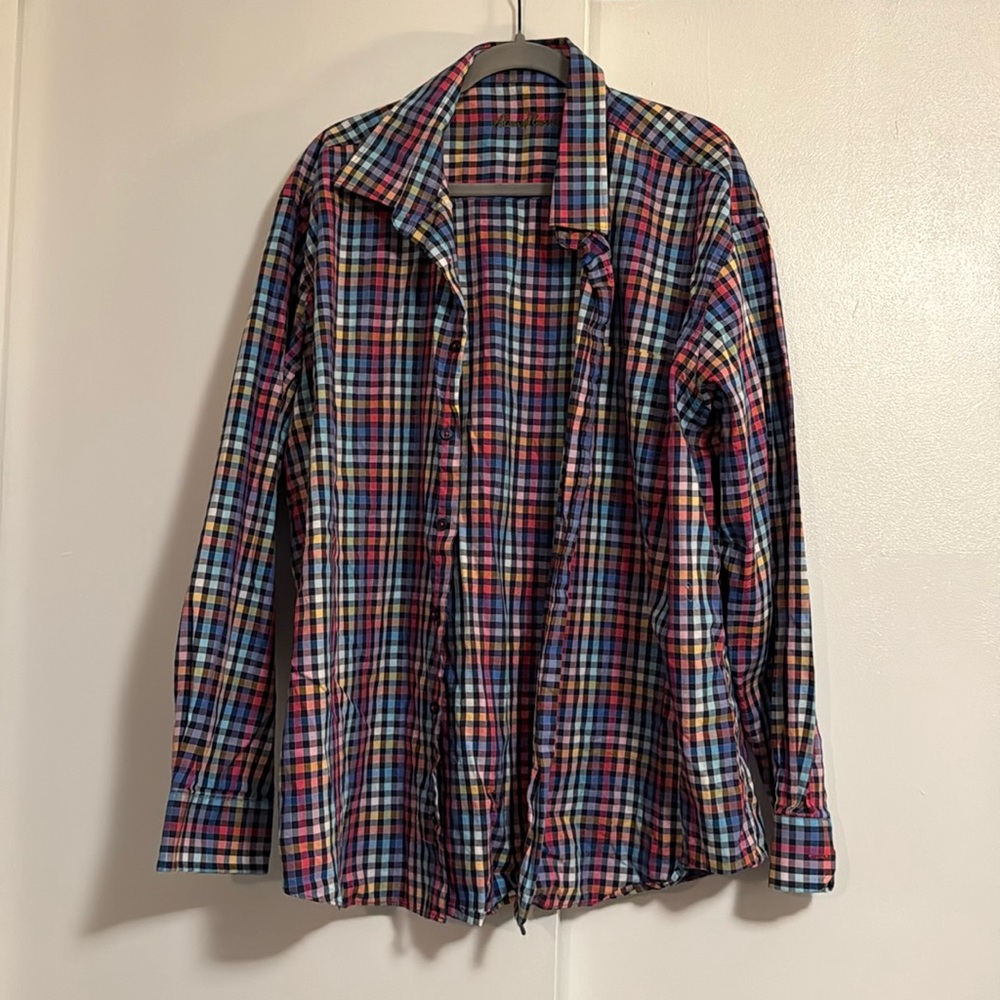 Alan Flusser Mens All Over Print Casual Button-Up Shirt  XXL